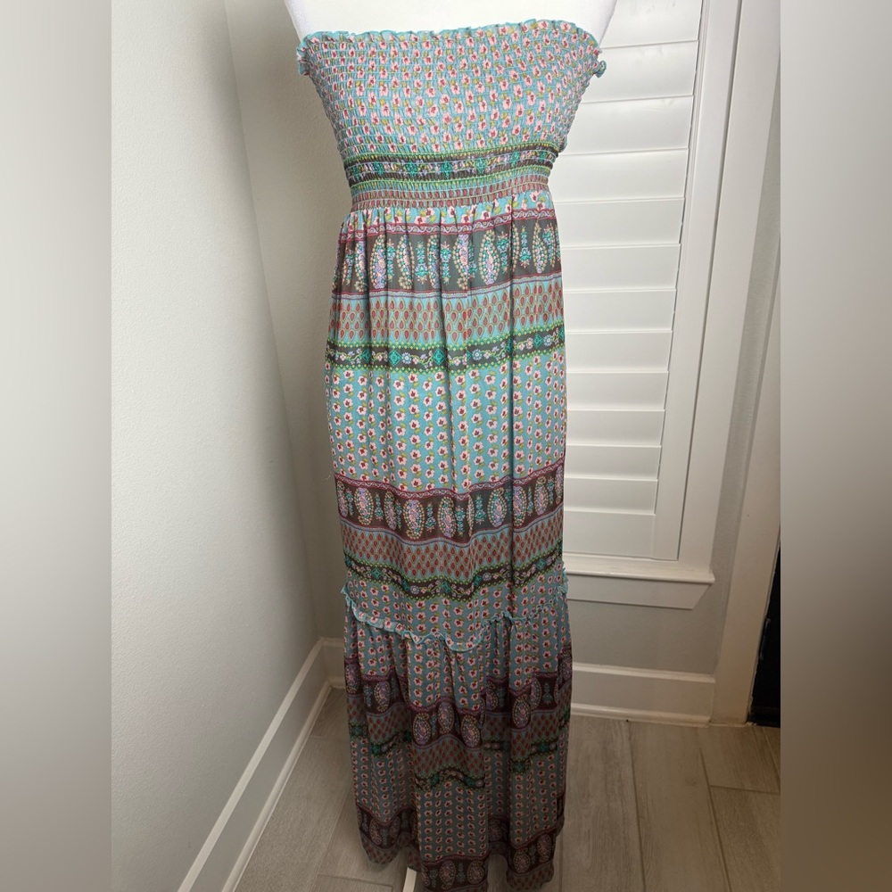 BCBGMaxAzria BCBGMAXAZRIA Strapless Maxi Dress Bohemian Pattern size L